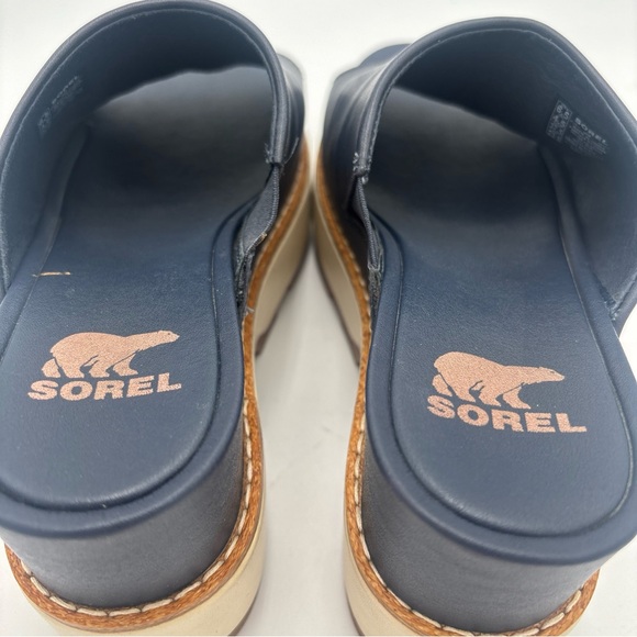 Sorel Dark Blue Mules with Light Tan Platform - Picture 2 of 11